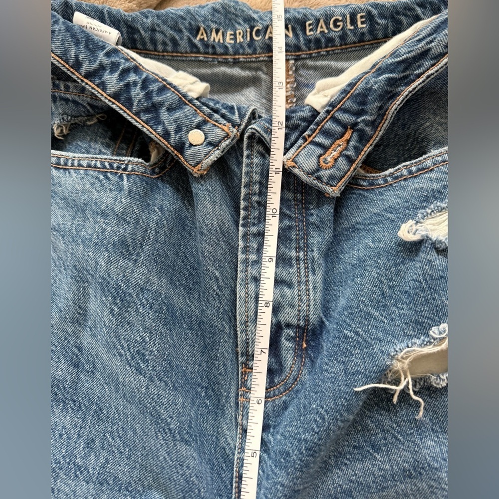 American Eagle Foldover High Waist Straight Leg Jeans, Distressed Blue, 8 Short - Picture 13 of 15
